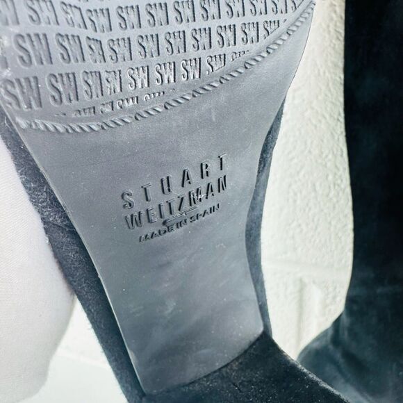 Stuart Weitzman Highland Over The Knee Boots Black Suede Heeled Sz 5.5 - Picture 7 of 13